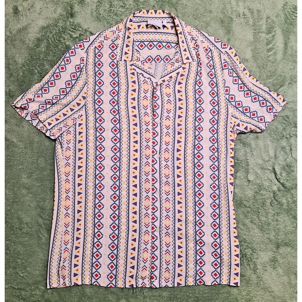 ASOS design Short Sleeve Button Down Men's Size Large Southwest design viscose